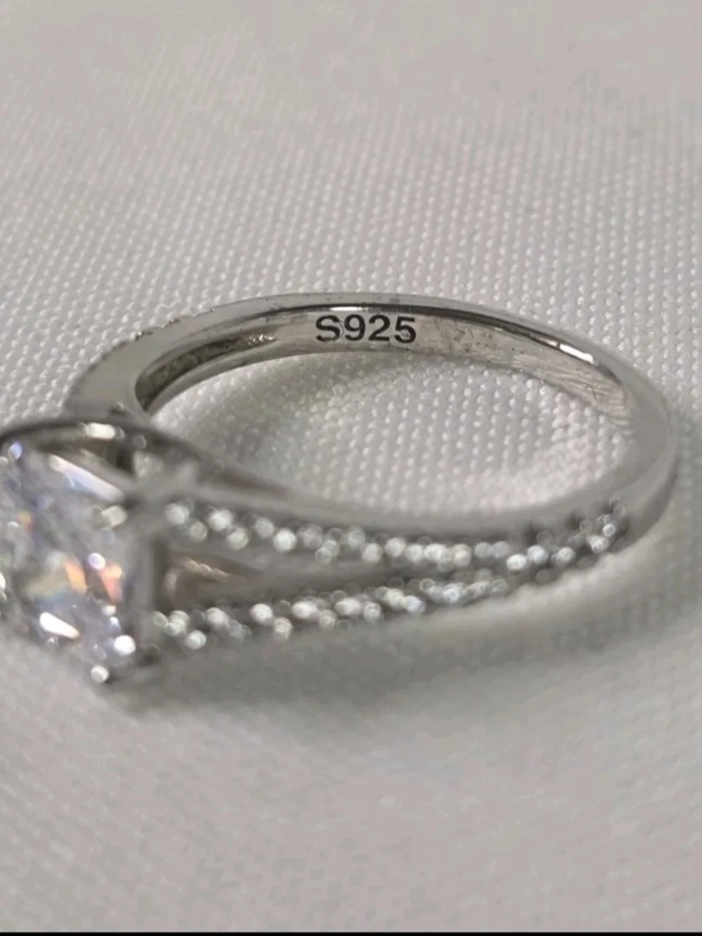 Italo Princess Cut White Sapphire Split Shank Ring 925 Sterling Silver NIB